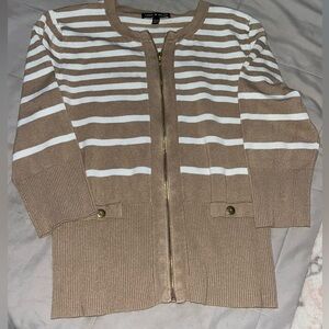 Cable & Gauge Brown and White Striped Cardigan